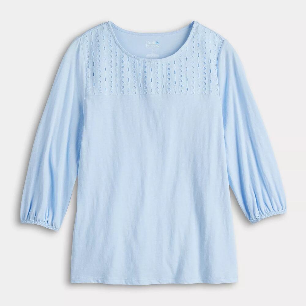 Croft & Barrow Eyelet Yoke 3/4 Sleeve Top Womens size Medium